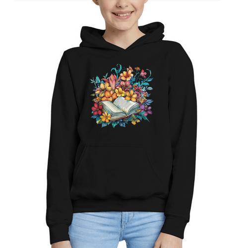 Open Book With Colorful Floral Reading Magic Graphic Youth Hoodie - Bookorys