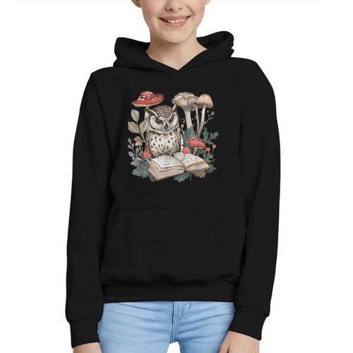 Owl With Books Reading Cottagecore Aesthetics Graphic Youth Hoodie - Bookorys AU