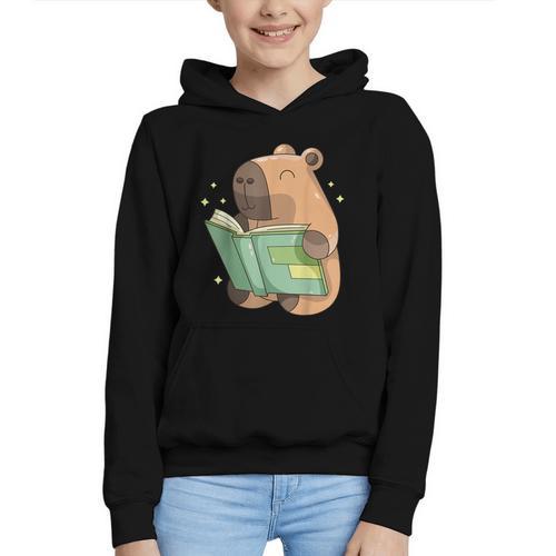 Pet Capybara Is Reading Library Capy Word Book Day Teacher Men Women Kids Graphic Youth Hoodie - Bookorys AU