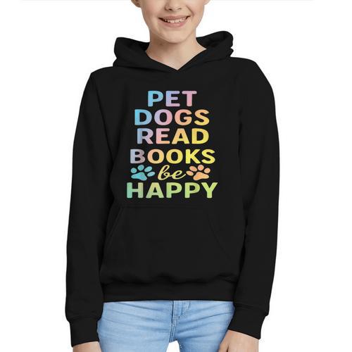 Pet Dogs Read Books Be Happy Dog Lover Graphic Youth Hoodie - Bookorys CA