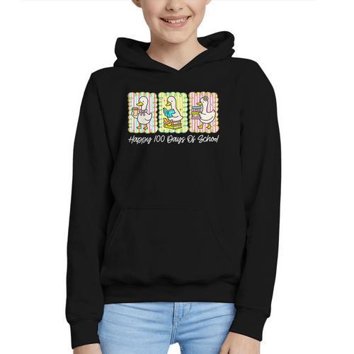 Preppy 100 Days Of School Goose Coffee Books Teacher Life Graphic Youth Hoodie - Bookorys