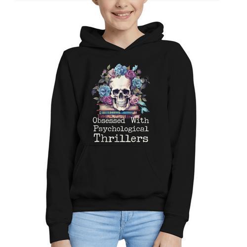 Psychological Thriller Reader Fan Skull Flowers Books Graphic Youth Hoodie - Bookorys