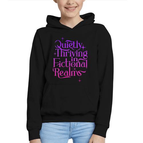 Quietly Thriving In Fictional Realms Book Lovers Graphic Youth Hoodie - Bookorys