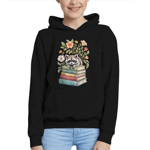 Raccoon Books Reading Flowers Graphic Youth Hoodie - Bookorys CA