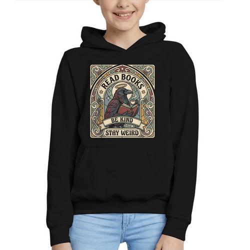 Read Books Be Kind Stay Weird Raven Tarot Reading Coffee Graphic Youth Hoodie - Bookorys