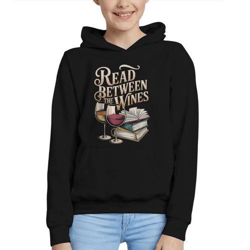 Read Between The Wines Vintage Book Lovers Wine Reading Graphic Youth Hoodie - Bookorys CA