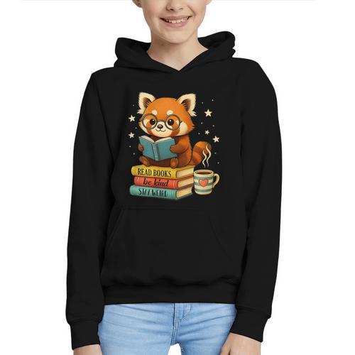 Reading Book Lover Red Panda Read Books Be Kind Stays Weird Graphic Youth Hoodie - Bookorys
