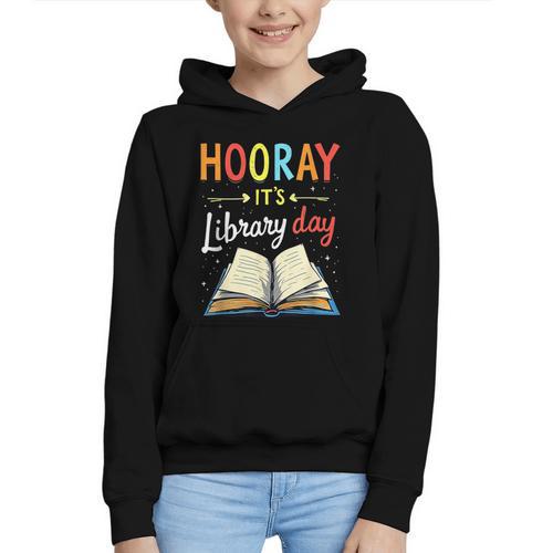 Reading Books Bibliophile Hooray It's Library Day Graphic Youth Hoodie - Bookorys UK