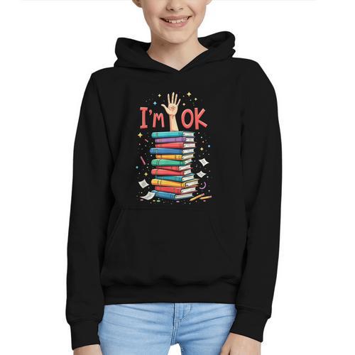 Reading Books Librarian Reader Nerd I'm Ok School Teacher Graphic Youth Hoodie - Bookorys CA