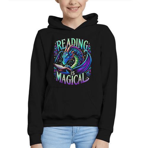 Reading Is Magical Dragon Tee Perfect For Book Lovers Kids Graphic Youth Hoodie - Bookorys