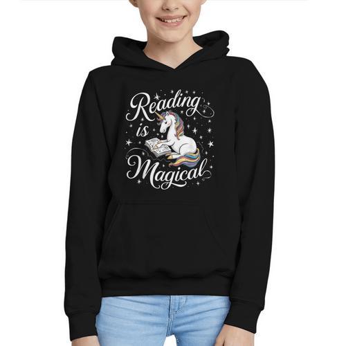 Reading Is Magical Unicorn Book Lover Fantasy Kids Graphic Youth Hoodie - Bookorys