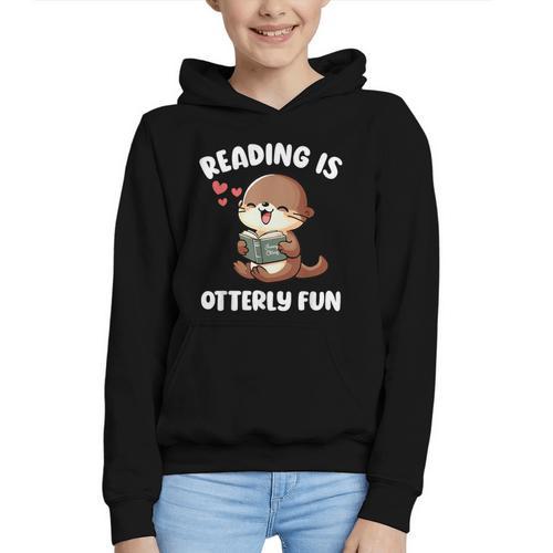 Reading Is Otterly Fun Otter Bookworm Book Lover Librarian Graphic Youth Hoodie - Bookorys