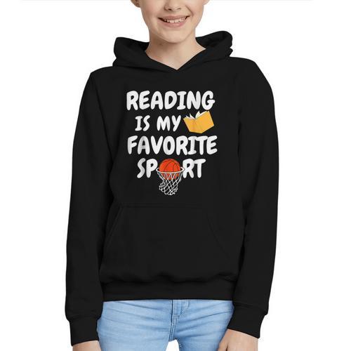 Reading Is My Tee Favorite Sport Basketball World Book Day Graphic Youth Hoodie - Bookorys AU