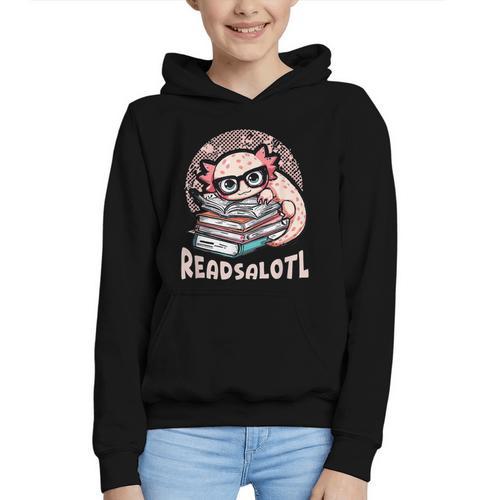 Readsalotl Axolotl Reading Books Glasses Bookworm Pun Fun Graphic Youth Hoodie - Bookorys CA