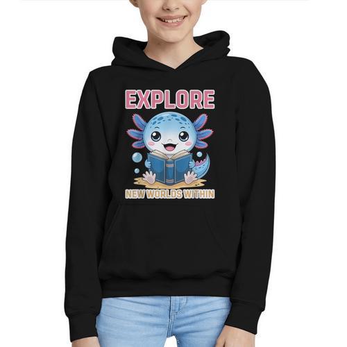 Readsolotl Kawaii Axolotl Book Lover Reading Graphic Youth Hoodie - Bookorys