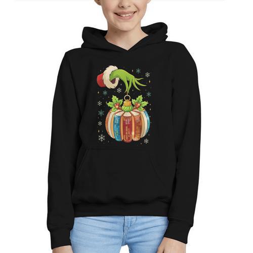 Retro Christmas Ornament Book Christmas Teacher Librarian Graphic Youth Hoodie - Bookorys
