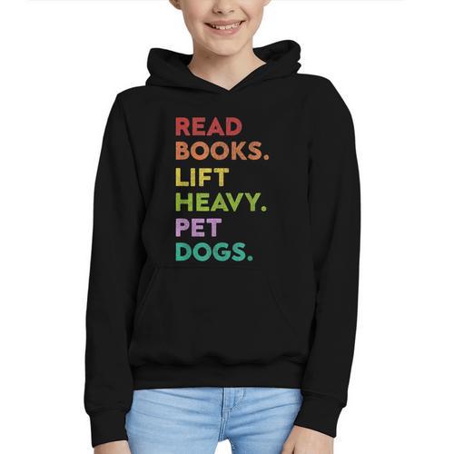 Retro Read Books Lift Heavy Pet Dogs Gym Book Lover Graphic Youth Hoodie - Bookorys