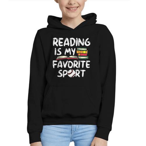 Retro Reading Is My Favorite Sport Baseball World Book Day Graphic Youth Hoodie - Bookorys UK