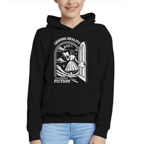 Retro Trendy Bookish Book Lover Reading Quotes Leaving Reality Entering Fiction -Adults Small Short Sleeve T-Shirt Graphic Youth Hoodie - Bookorys DE