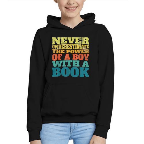 Retro Never Underestimate The Power Of a Boy With a Book Graphic Youth Hoodie - Bookorys