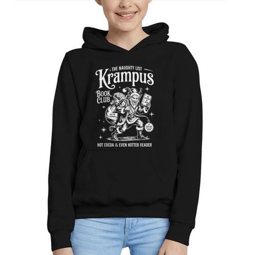 Retro Vintage Horror The Naughty List Krampus Book Club Xmas Graphic Youth Hoodie - Bookorys DE