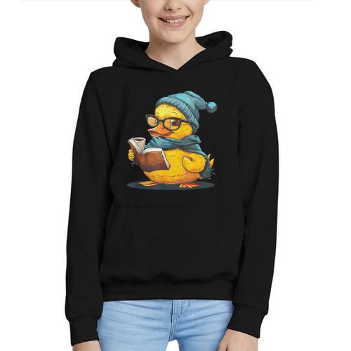 Rubber Duck Reading Book Rubber Duckie Reader Coffee Lover Graphic Youth Hoodie - Bookorys