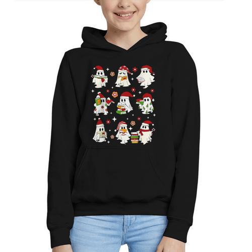 Santa Ghost Reading Books Christmas Library Teacher Graphic Youth Hoodie - Bookorys CA