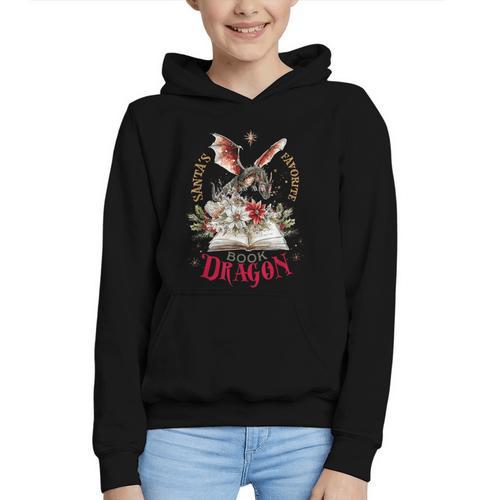 Santa's Favorite Book Dragon Christmas Magic Graphic Youth Hoodie - Bookorys