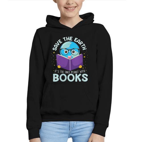 Save Earth It´s Only Planet With Books Reader Earth Day Graphic Youth Hoodie - Bookorys