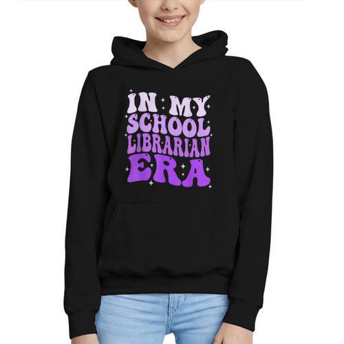 In My School Librarian Era Groovy Back To School Book Lover Graphic Youth Hoodie - Bookorys DE