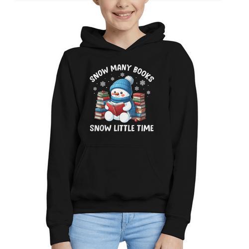 Snow Many Books Snow Little Time Snowman Reading Book Graphic Youth Hoodie - Bookorys CA