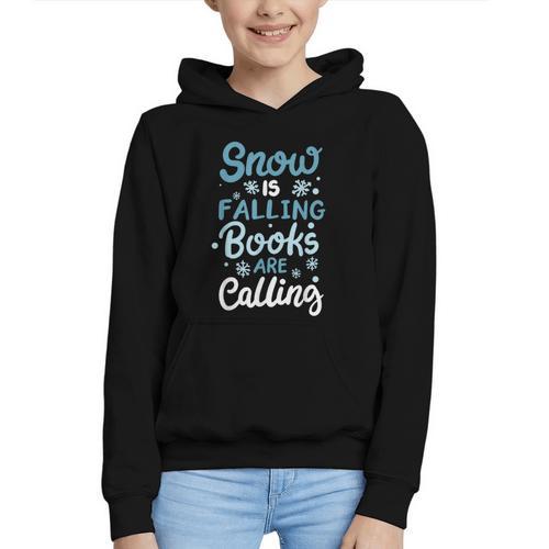 Snow Is Falling Books Are Calling Graphic Youth Hoodie - Bookorys CA
