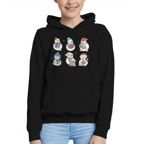 Snowman Reading Book Santa Christmas Bookish Teacher Graphic Youth Hoodie - Bookorys AU