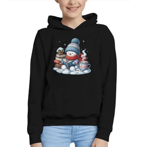 Snowman Reading Books Lovers Librarian Bookworm Christmas Graphic Youth Hoodie - Bookorys CA