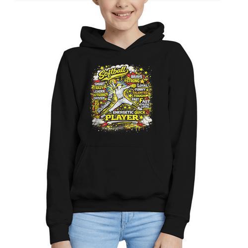 Softball Pitcher Best Traits Brave Retro Pop Comic Book Art Graphic Youth Hoodie - Bookorys DE