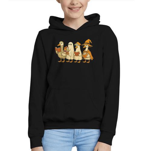 Spooky Halloween Book Lover Halloween Reading Goose Graphic Youth Hoodie - Bookorys CA