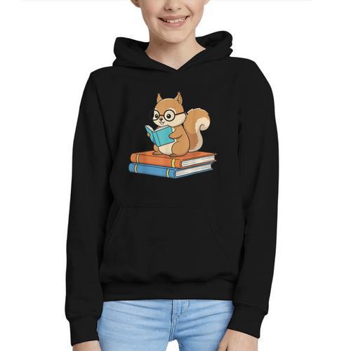 Squirrel Reading Book Glasses Bookworm Librarian Graphic Youth Hoodie - Bookorys DE