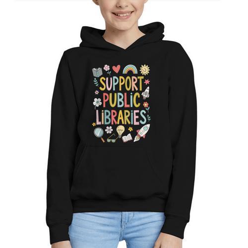 Support Public Libraries Reading Book Nerd Bookworm Literacy Graphic Youth Hoodie - Bookorys DE