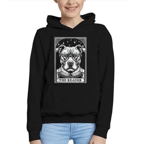 Tarot Card Vintage Pit Bull Pittie Dog Book Lover The Reader Graphic Youth Hoodie - Bookorys