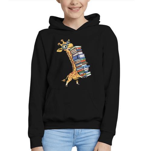 Teacher Shirt Giraffe Holding Books Bookworm Librarian Graphic Youth Hoodie - Bookorys