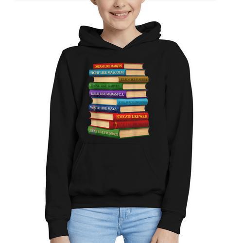 History Month Educated Black Leaders Reading Books Graphic Youth Hoodie - Bookorys DE