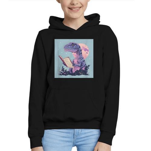 Trex Reading Book Dinosaur Graphic Youth Hoodie - Bookorys
