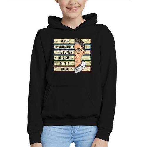 Never Underestimate Girl Read Book Reading Librarian Women Graphic Youth Hoodie - Bookorys
