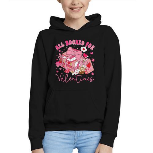 Valentine All Booked Book Coffee Coquette Bow Girl Women Graphic Youth Hoodie - Bookorys