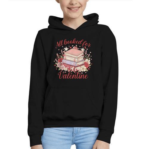 Vintage All Booked For Valentines Book Lovers Teacher Kids Graphic Youth Hoodie - Bookorys