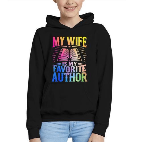 My Wife Is My Favorite Author Book Writer Writing Husband Graphic Youth Hoodie - Bookorys