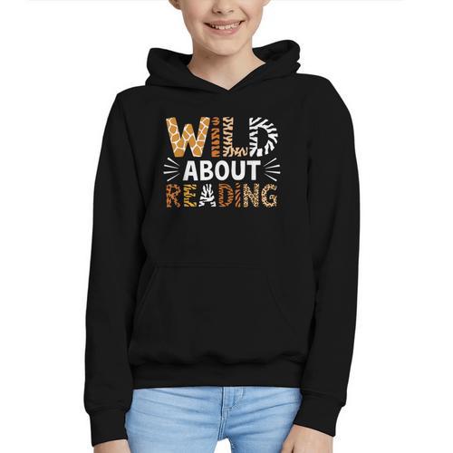 Wild About Reading Animal Bookworm Library Book Lover Reader Graphic Youth Hoodie - Bookorys