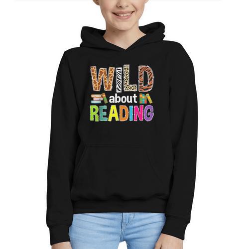 Wild About Reading Library Day Reading Books & Bookworm Graphic Youth Hoodie - Bookorys