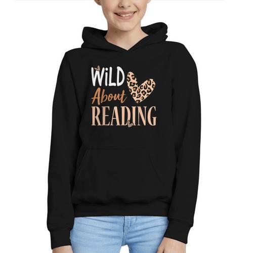 Wild About Reading Teacher Books Reader Lovers Leopard Zebra Graphic Youth Hoodie - Bookorys