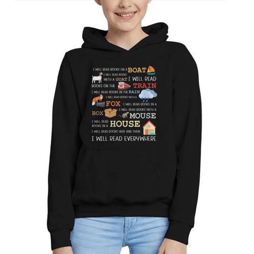 I Will Read Books On a Boat & Everywhere Reading Graphic Youth Hoodie - Bookorys